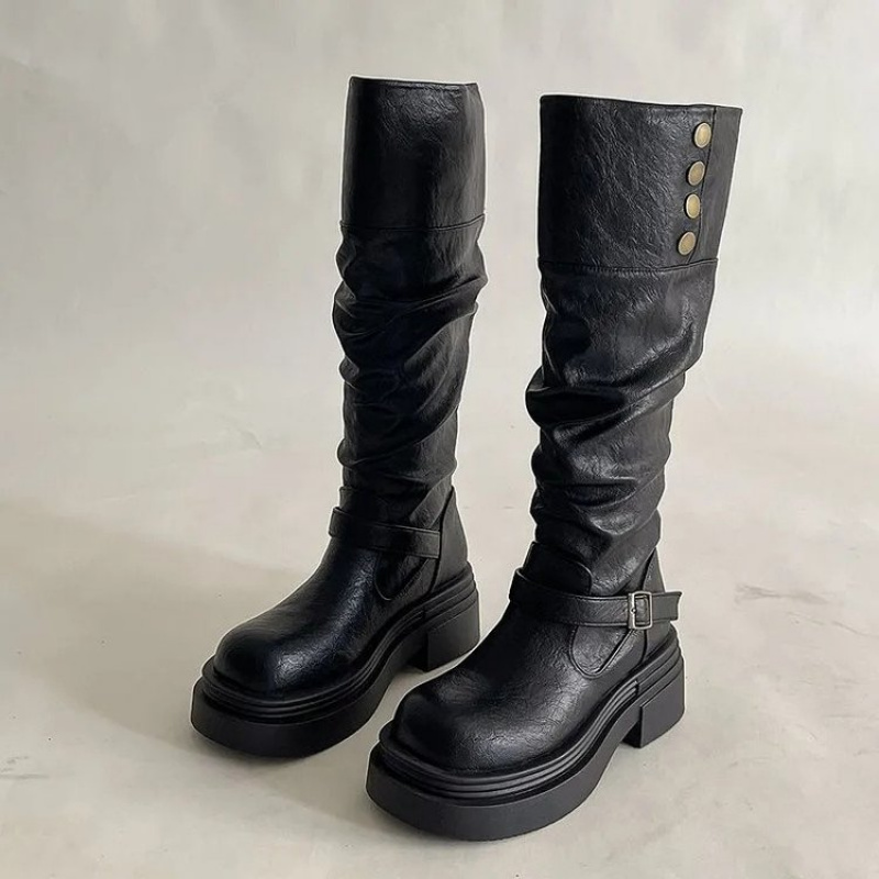 Leatherwork Rivets - 2026 Punk Knee-High Boots Women Chunky