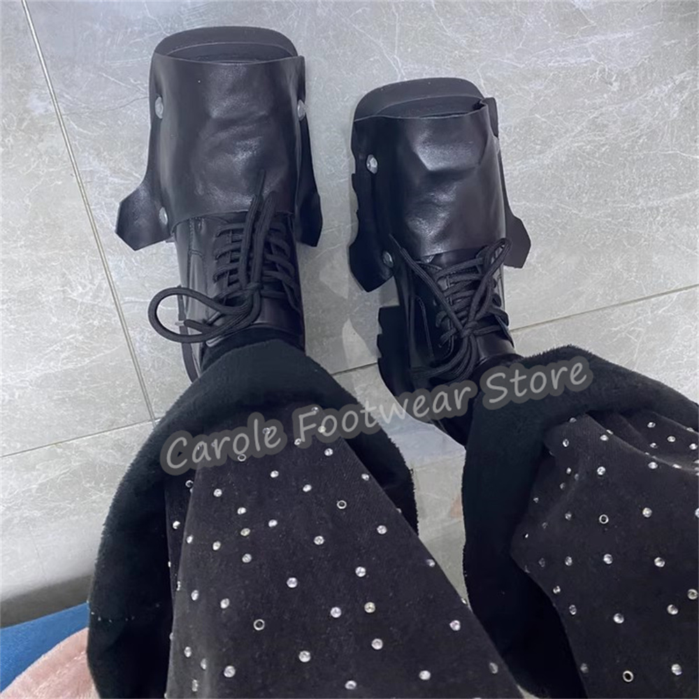 Fashion Square Toe Chunky Bott - Leatherwork Rivets ulasan dan harga