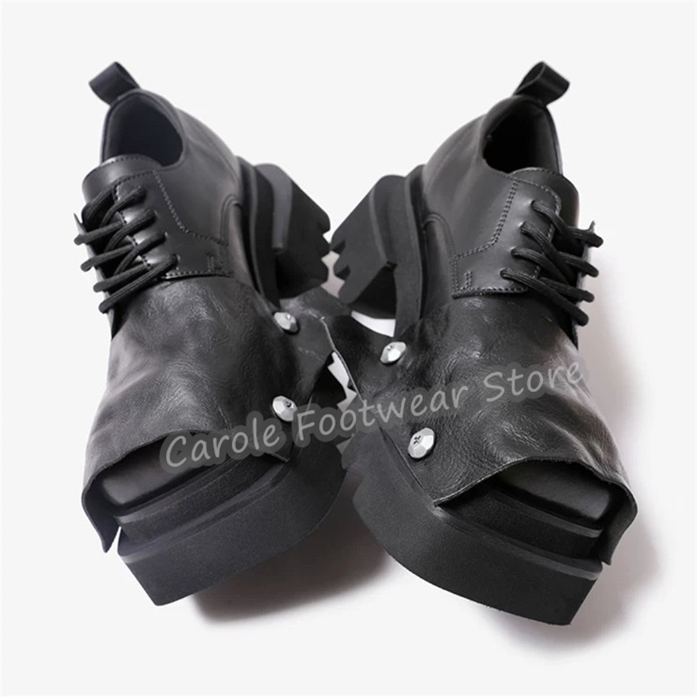 Fashion Square Toe Chunky Bott - Leatherwork Rivets ulasan dan harga