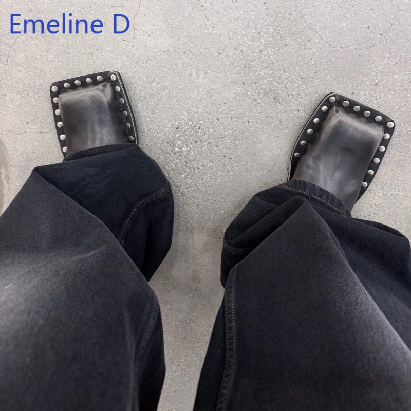 Unisex Square Toe Mule Slides  - Leatherwork Rivets ulasan dan harga