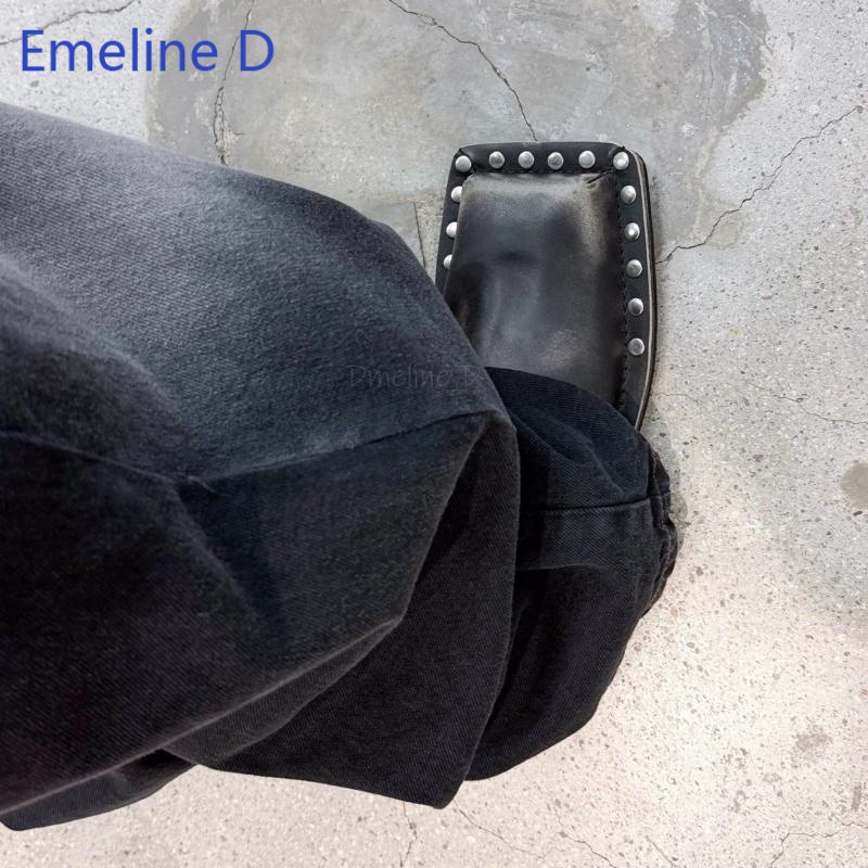 Unisex Square Toe Mule Slides  - Leatherwork Rivets ulasan dan harga