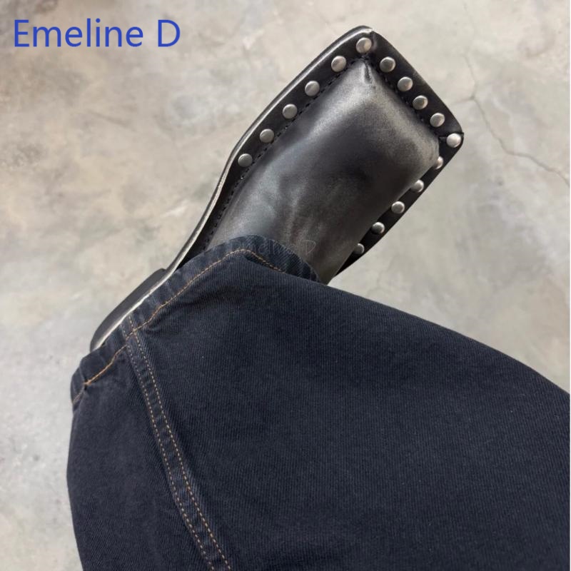 Unisex Square Toe Mule Slides  - Leatherwork Rivets ulasan dan harga