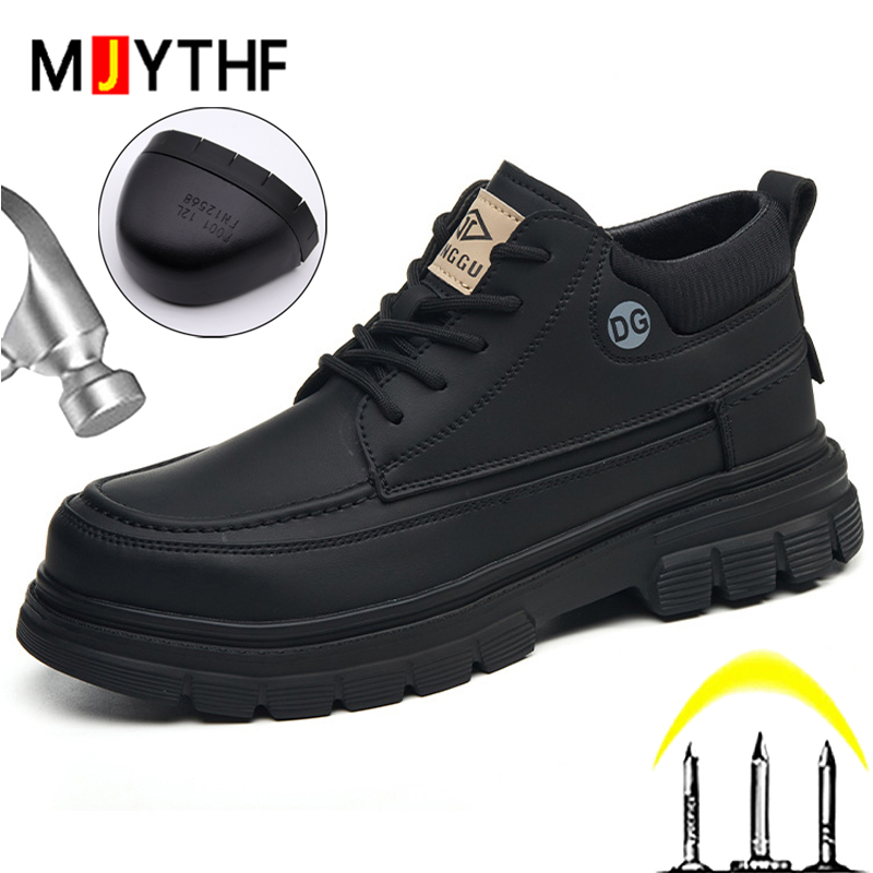 Black Leather Boots Men Shoes  - Leather Work Fabric ulasan dan harga