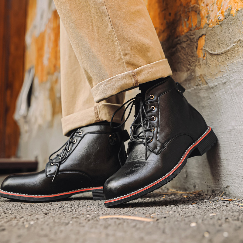 Luxury Retro High Men's Leathe - Leather Work Fabric ulasan dan harga