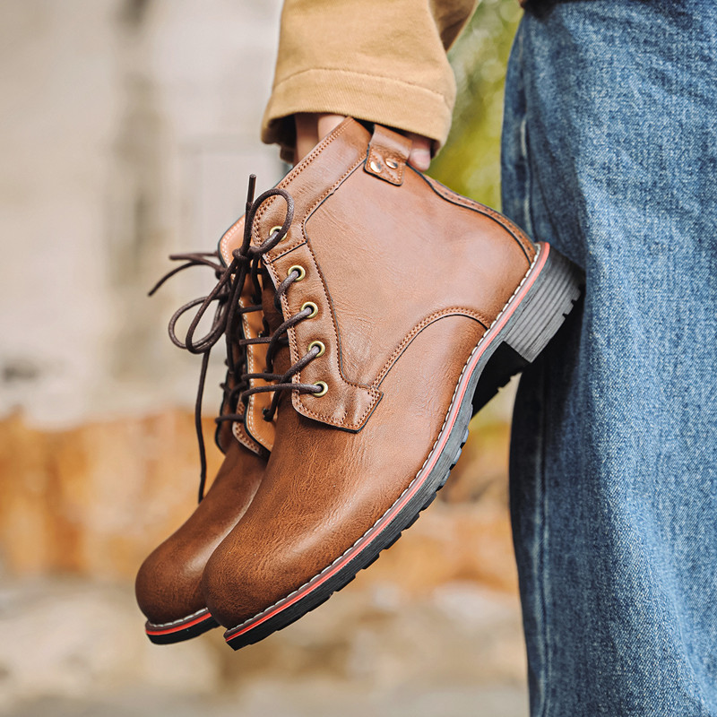 Luxury Retro High Men's Leathe - Leather Work Fabric ulasan dan harga