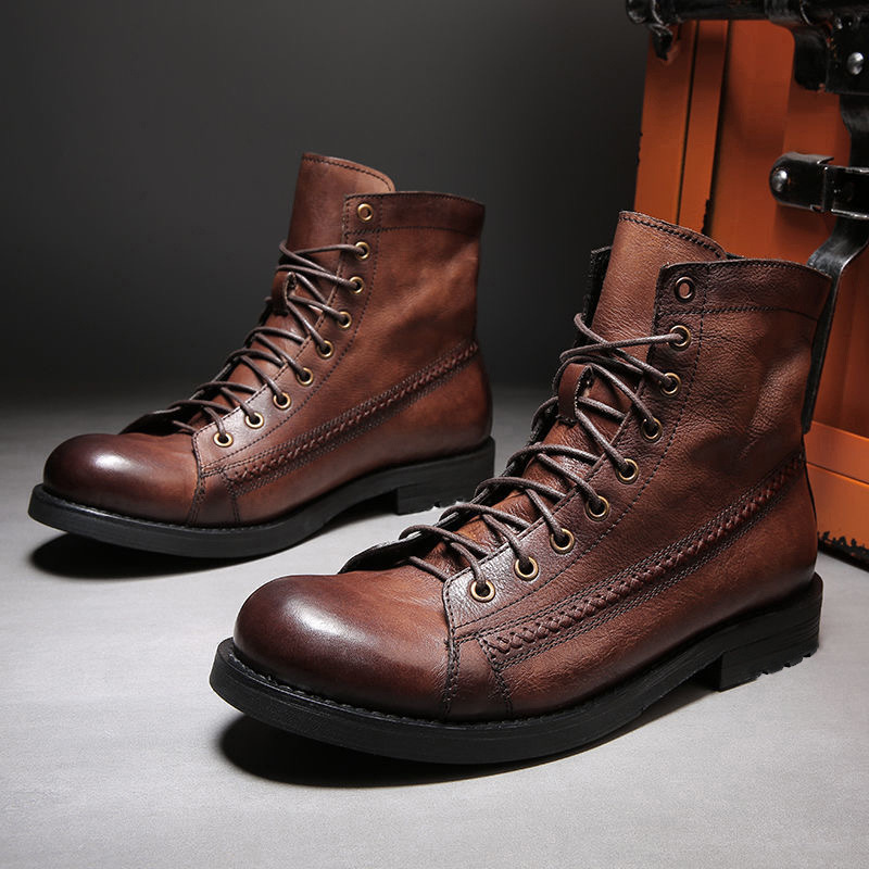 Mens Ankle Boots Classic Handm - Leather Work Fabric ulasan dan harga