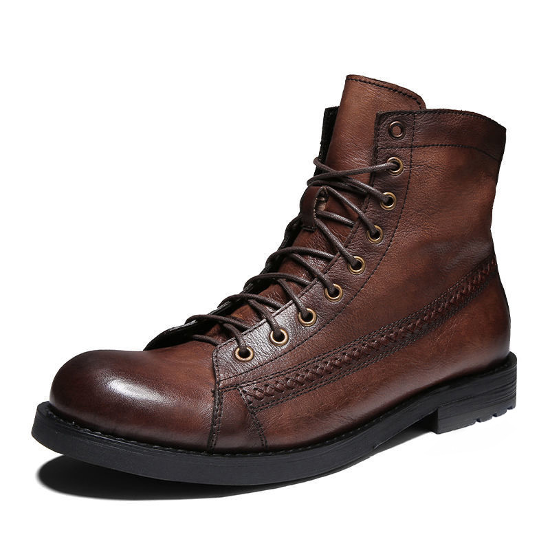 Mens Ankle Boots Classic Handm - Leather Work Fabric ulasan dan harga