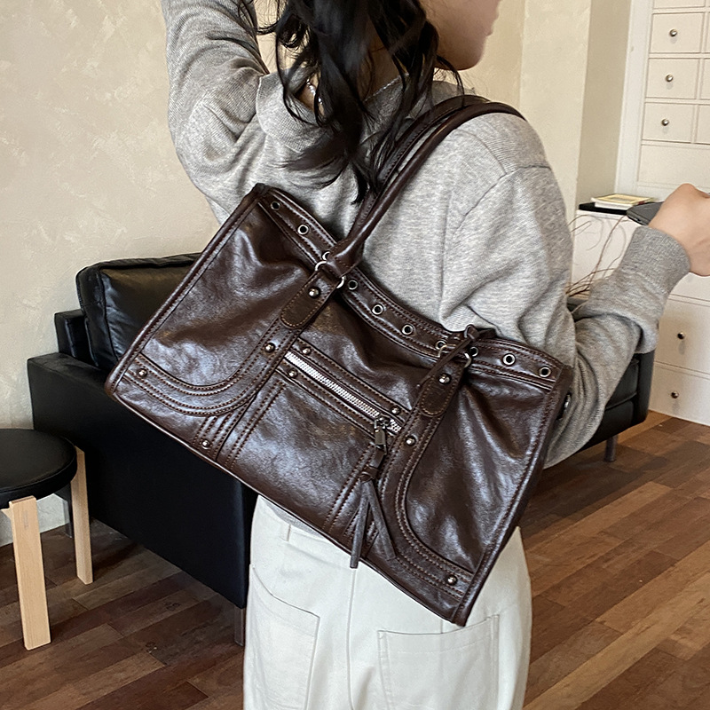 Motorcycle Handbag Retro Women - Leatherwork Rivets ulasan dan harga